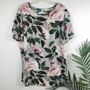 POU DOU DOU Vingt-Trois Japan Hemp/Cotton Woven Floral Print Tunic Top size M